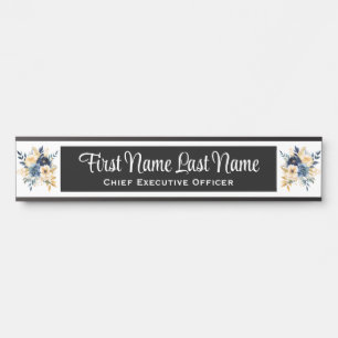 Blue and Gold Floral Office Door Signs Name Plate