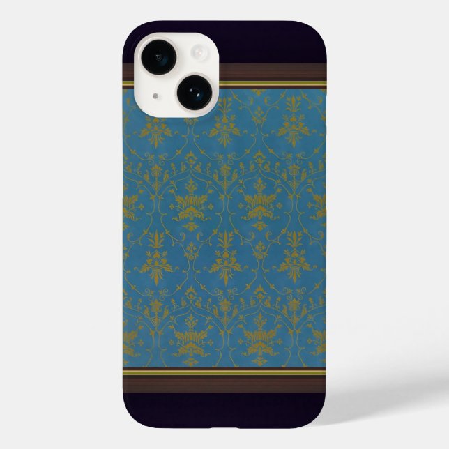 Blue And Gold Floral Pattern Case-Mate iPhone Case (Back)