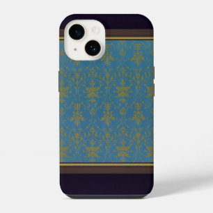 Blue And Gold Floral Pattern iPhone 14 Case