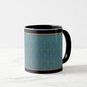 Blue And Gold Floral Pattern Mug