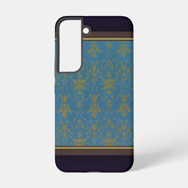 Blue And Gold Floral Pattern Samsung Galaxy S22 Case (Back)