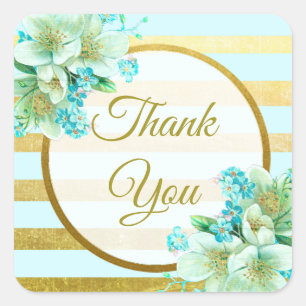 Blue and Gold Floral Thank You Stickers