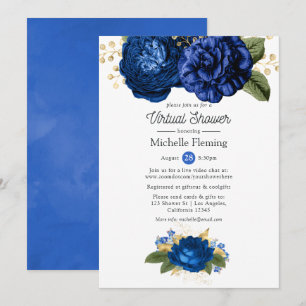 Blue and Gold Floral Virtual Baby or Bridal Shower Invitation