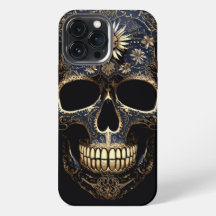Blue and Gold Flower Skull