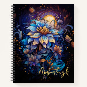 Blue and Gold Flower with Name Notebook