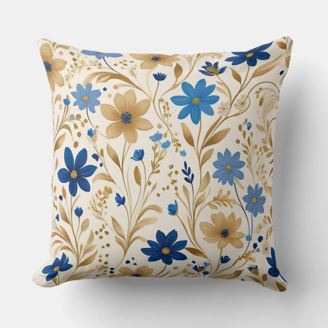 Blue and Gold flowers Cushion (Front)