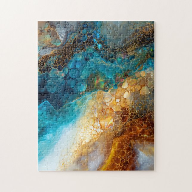 Blue and Gold Fluid Art Abstract Jigsaw Puzzle (Vertical)