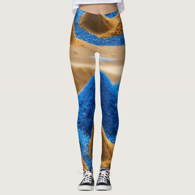 Blue and gold flying sand design  leggings (Front)