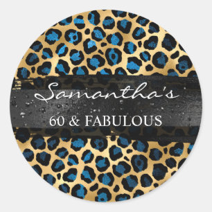 Blue and Gold Foil Leopard 60 & Fabulous Classic Round Sticker