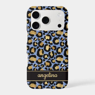 Blue And Gold Foil Leopard Print Monogrammed
