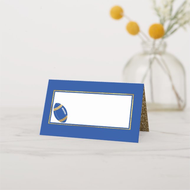 Blue and Gold Football Wedding Place Card (Front)