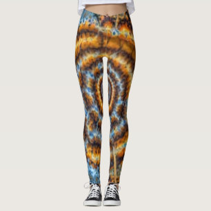 blue and gold fractal swirl leggings
