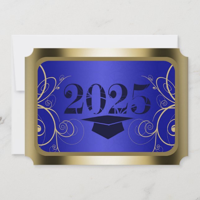 Blue and Gold Frame Graduation Invitation (Front)