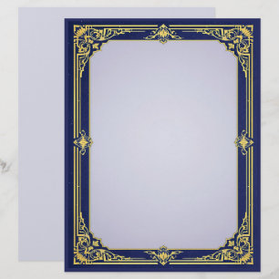 Blue and Gold Frame & Lavender Center Stationery Custom Letterhead