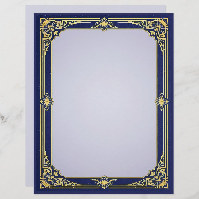 Blue and Gold Frame with Lavender Centre Custom Letterhead (Front/Back)