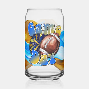 Blue and Gold Game day Can Glass
