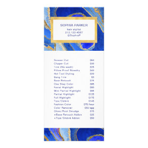 Blue and Gold Geode Salon Price List Service Rack Card