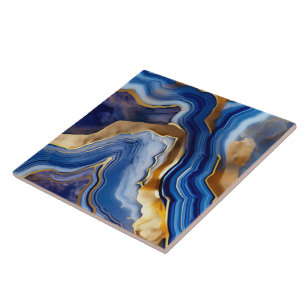 Blue and Gold Geode Style Ceramic Tile. Tile