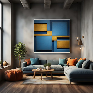 Blue and Gold Geometric Abstract Luxury Canvas Print
