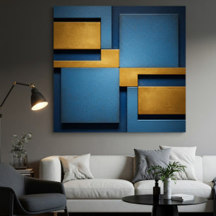 Blue and Gold Geometric Abstract Luxury Poster