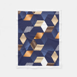 Blue and Gold Geometric Abstract Pattern Fleece Bl Blanket