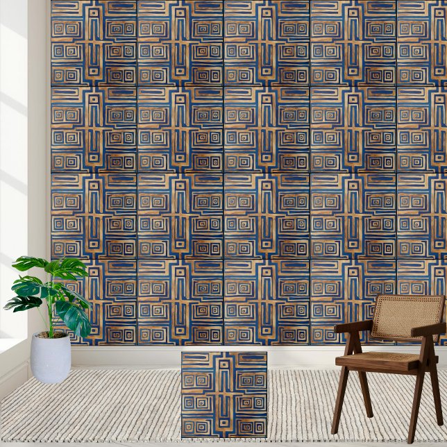 Blue and Gold Geometric Ancient Greek Key Tile (Creator Uploaded)