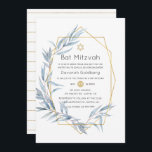 Blue and Gold Geometric Eucalyptus Bat Mitzvah Invitation<br><div class="desc">Elegant woodland eucalyptus leaves bat mitzvah invite designed to be quickly and easily customised to your event specifics.</div>
