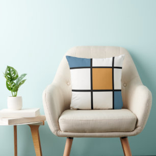 Blue and Gold Geometric Squares Throw Pillow