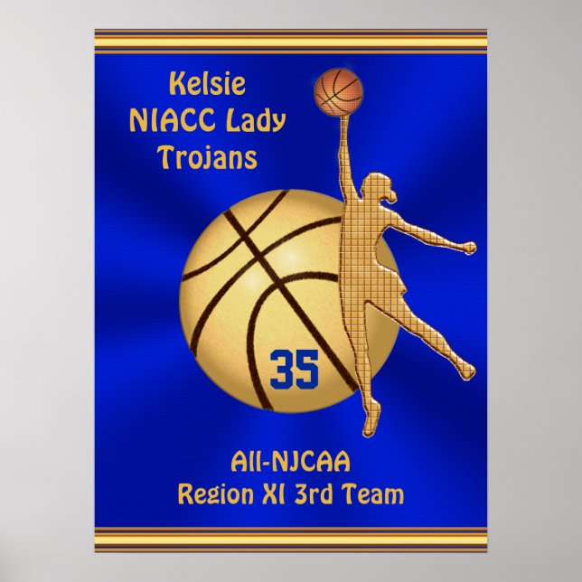 Blue and Gold Girls Basketball Poster,  YOUR TEXT Poster (Front)