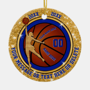 Blue and Gold Girls Basketball Team Gift Ideas Ceramic Tree Decoration