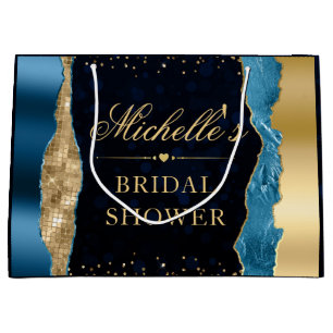 Blue and Gold Glam Tears Bokeh Bridal Shower Large Gift Bag