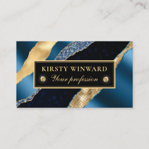 Blue and Gold Glam Tears Bokeh Business Card