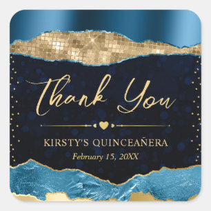 Blue and Gold Glam Tears Quinceanera Square Sticker