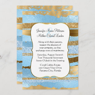 Blue and Gold Glam Wedding Invitation