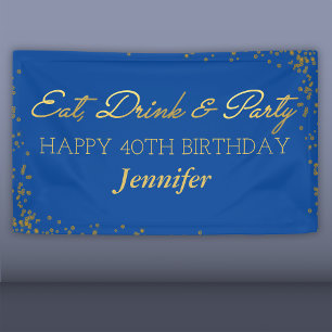 Blue and Gold Glamour Adult Happy Birthday Banner