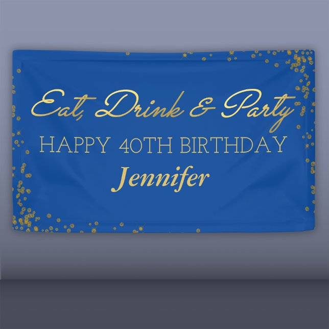 Blue and Gold Glamour Adult Happy Birthday Banner (Creator Uploaded)