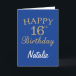 Blue and Gold Glitter 16th Birthday Card<br><div class="desc">Blue and Gold Glitter 16th Birthday Card with personalised name. For further customisation,  please click the "Customise it" button and use our design tool to modify this template.</div>