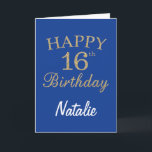Blue and Gold Glitter 16th Birthday Card<br><div class="desc">Blue and Gold Glitter 16th Birthday Card with personalised name. For further customisation,  please click the "Customise it" button and use our design tool to modify this template.</div>