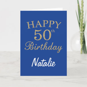 Blue and Gold Glitter 50th Birthday Card