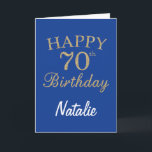 Blue and Gold Glitter 70th Birthday Card<br><div class="desc">Blue and Gold Glitter 70th Birthday Card with personalised name. For further customisation,  please click the "Customise it" button and use our design tool to modify this template.</div>