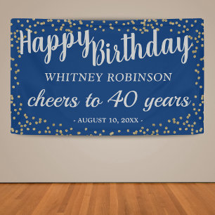 Blue and Gold Glitter Adult Birthday Banner