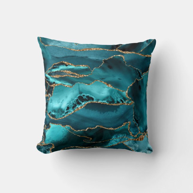 Blue and Gold Glitter Agate Cushion (Front)