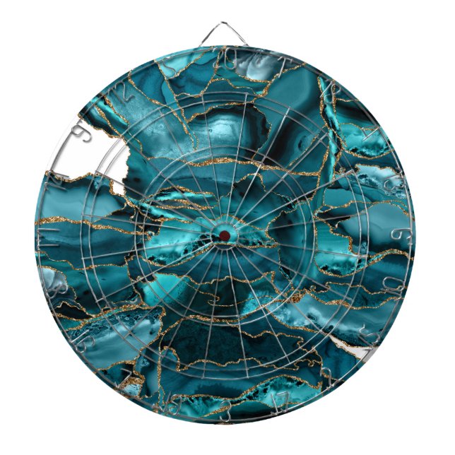Blue and gold glitter agate dartboard (Front)