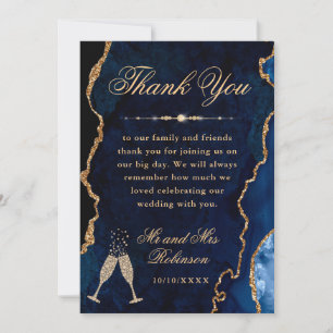 Blue and Gold Glitter Agate & Marble Wedding Thank You Card