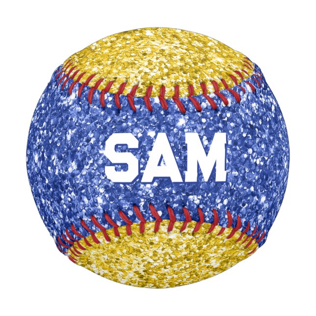 Blue and Gold Glitter Bold Sport Monogram Baseball (Front)