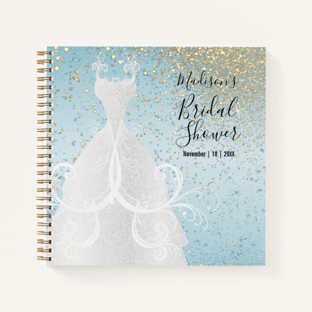 Blue and Gold Glitter  - Bridal Shower  Notebook (Front)