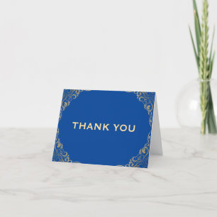 Blue  and Gold Glitter Frame Folded Thank You Card