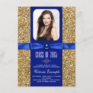Blue and Gold Glitter Graduation Announcements