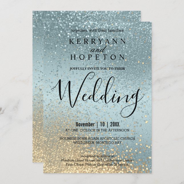Blue and Gold Glitter Invitation (Front/Back)