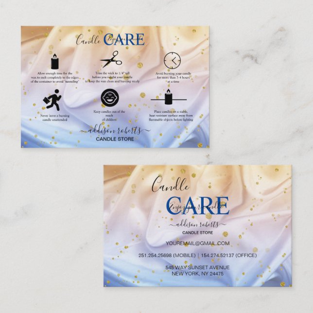 Blue and Gold Glitter Jewellery Care Business Card (Front/Back)